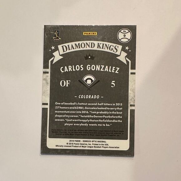 Russ Optic Diamond Kings Trading Card - white of Carlos Gonzalez mint condition - Picture 3 of 3